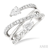 1.00 Ctw East West Pear and Round Cut Diamond Split Open-End Fashion Ring in 14K White Gold